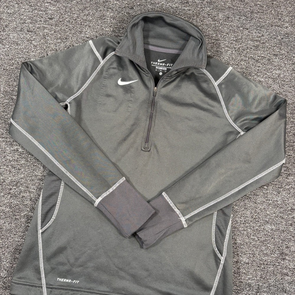Nike Therma-FIT Pullover Women S Gray Quarter Zip Contrast Stitch Activewear